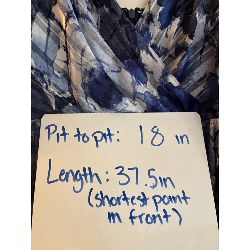 Lulus Blue Floral High Low Maxi Dress Pleated Metallic Stripe Surplice Size L - Picture 9 of 9